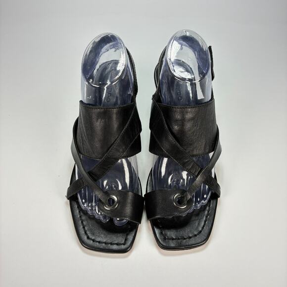 Bernardo Black Leather Adjustable Ankle Strap Block Heel Sandal Womens Size 9.5M - Picture 3 of 10